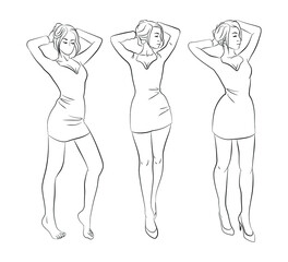 Vector illustration of a young woman in evening dress