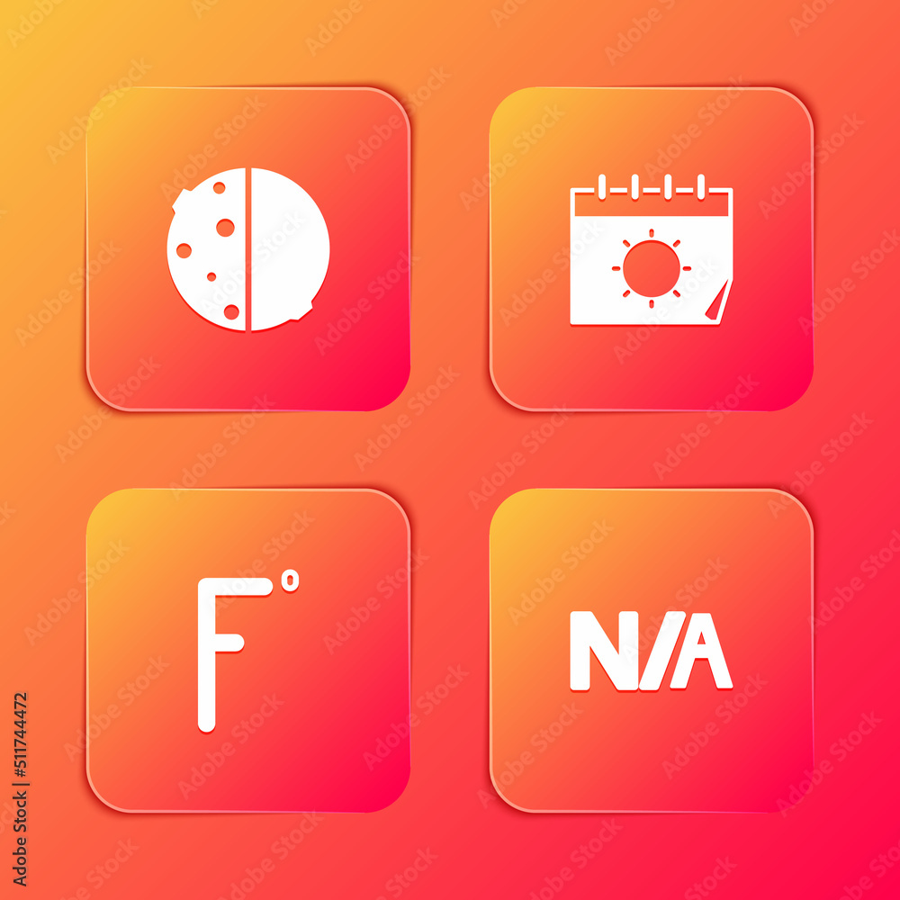 Poster set eclipse of the sun, calendar and, fahrenheit and not applicable icon. vector