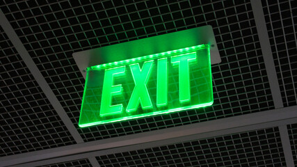 exit sign on the ceiling