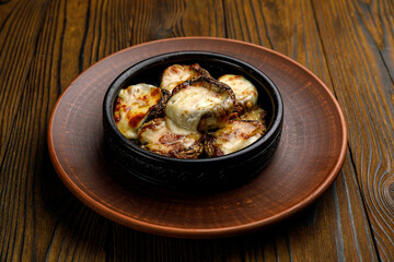 Georgian cuisine. Wonderful dishes on a wooden table

