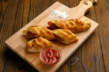 Georgian cuisine. Wonderful dishes on a wooden table

