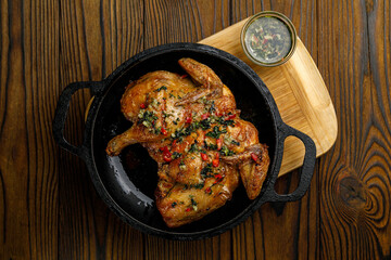 Georgian cuisine. Wonderful dishes on a wooden table

