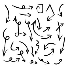 Black arrows set hand made with brush vector