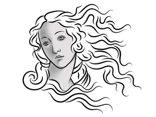 Sandro Botticelli - The Birth of Venus (Nascita di Venere). Simonetta Vespucci. Replica, part, detail, head, hair. © Nina
