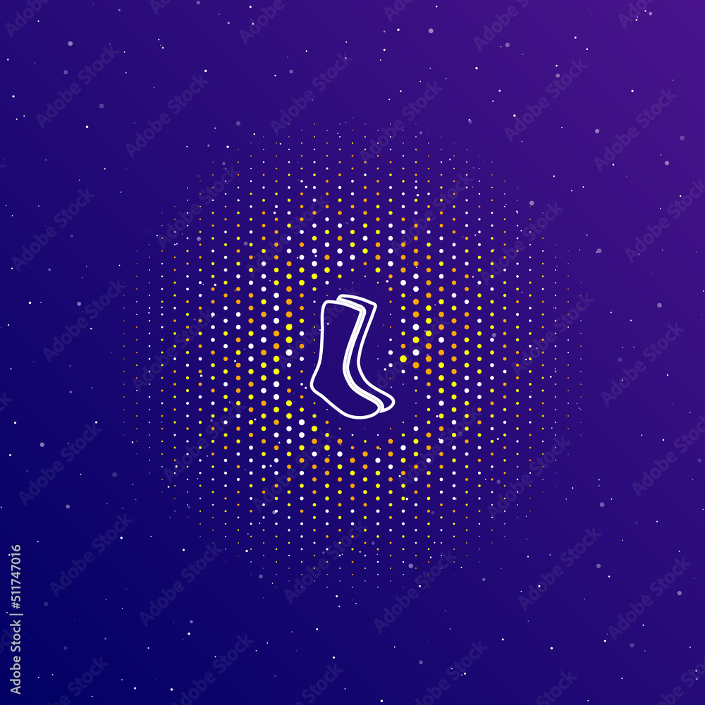 Poster a large white contour socks symbol in the center, surrounded by small dots. dots of different colors
