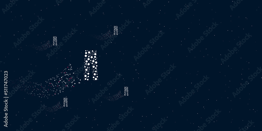 Poster a pants symbol filled with dots flies through the stars leaving a trail behind. four small symbols a