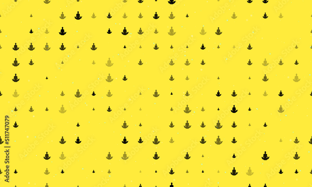 Poster seamless background pattern of evenly spaced black yoga symbols of different sizes and opacity. vect