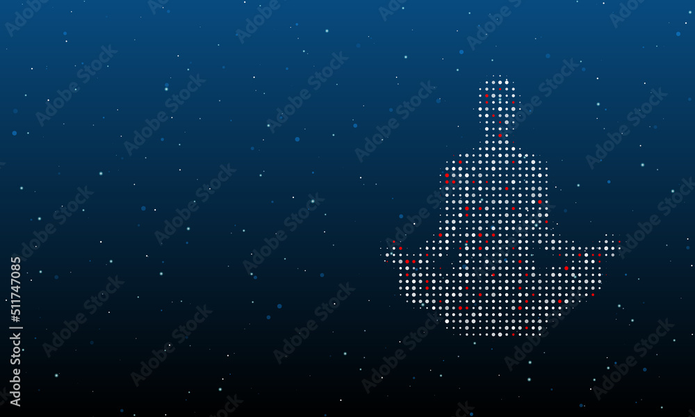 Poster on the right is the yoga symbol filled with white dots. background pattern from dots and circles of 