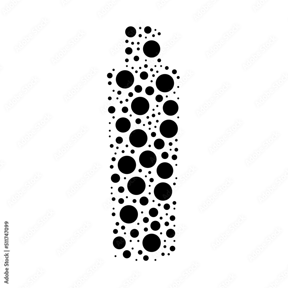 Poster a large shampoo symbol in the center made in pointillism style. the center symbol is filled with bla