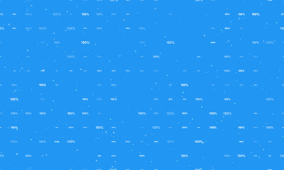 Seamless background pattern of evenly spaced white 100 percent symbols of different sizes and opacity. Vector illustration on blue background with stars