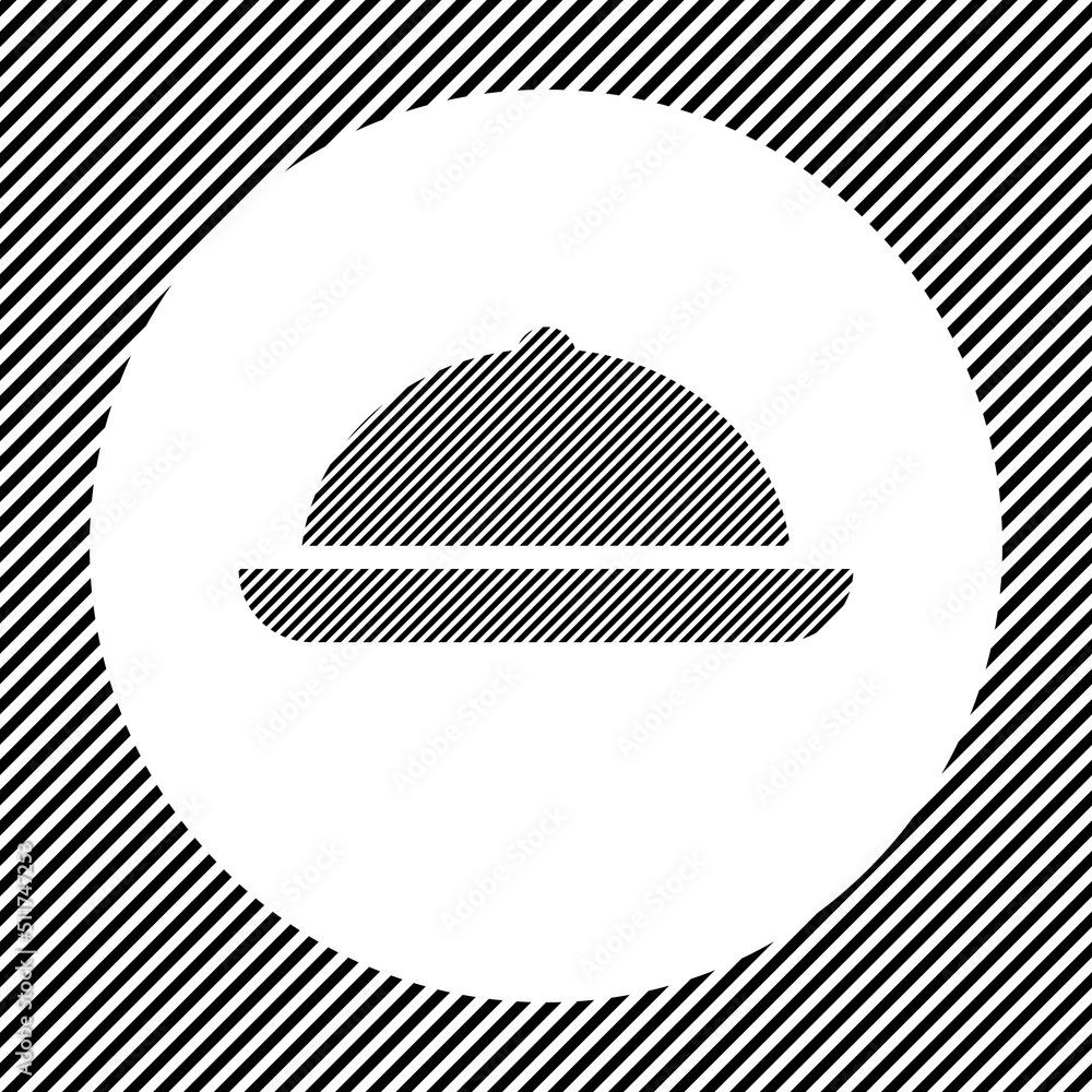 Poster a large cloche symbol in the center as a hatch of black lines on a white circle. interlaced effect. 