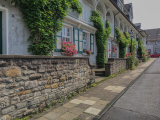 Beautiful picturesque historic suburban residential area Margarethenhöhe in Essen, Germany with...
