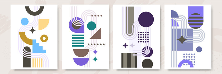 Abstract modern background. Backgrounds with geometric balancing shapes. Boho wall decor. Modern geometric compositions and forms. Posters with abstract shapes, vector