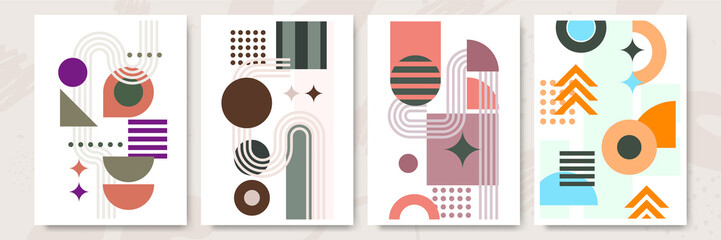 Obraz premium Mid century abstract contemporary aesthetic design set with geometric balance shapes, modern minimalist artprint.