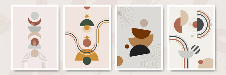 Modern minimalist abstract aesthetic illustrations with geometric shapes. Contemporary wall decor. Collection of creative artistic posters.