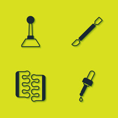 Set Milling cutter for manicure, Pipette with oil, Toe separator pedicure and Cuticle pusher icon. Vector