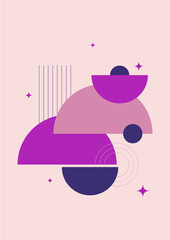 Vector Illustration. Vintage geometric shapes. Mid century modern style. Modern boho wall decor. Minimalist contemporary art. Design elements for web banner, social media template. Retro concept