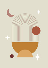 Modern minimalist abstract aesthetic illustrations. Bohemian style wall decor. Collection of contemporary artistic posters with geometric shapes.