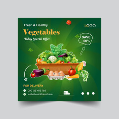 Healthy food fresh and healthy vegetable grocery shop advertising social media post design template