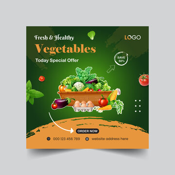 Healthy Food Fresh And Healthy Vegetable Grocery Shop Advertising Social Media Post Design Template