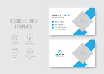 Professional horizontal business card design template, Modern editable business card design, Corporate style business card design