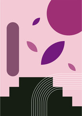 Vector illustration. Abstract poster set. Contemporary backgrounds. Mid century wall decor. Design elements for book cover, page template, print, card, brochure, magazine, poster. 60s, 70s graphic.