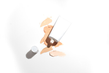 mockup of makeup powder foundation primer cc cushion concealer skin care bottle cosmetic tube of...