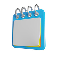 Blue flip calendar with white pages side view. Minimalist design planner. Blue calendar icon. Place for text or logo. Isolated. 3d illustration. 3D render.