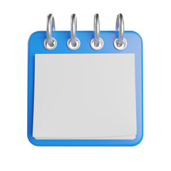 Blue flip calendar with white pages. Minimalist design planner. Blue calendar icon. Place for text or logo. Isolated. 3d illustration. 3D render.