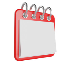 Red flip calendar with white pages. Minimalist design planner. Red calendar icon. Place for text or logo. Isolated. 3d illustration. 3D render.