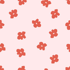 Naklejka na ściany i meble Seamless background gender neutral baby floral pattern. Simple whimsical minimal earthy 2 tone color. Kids nursery flower wallpaper or boho fashion all over print. 