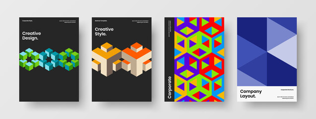 Naklejka premium Modern mosaic shapes corporate identity concept set. Colorful company brochure design vector template composition.