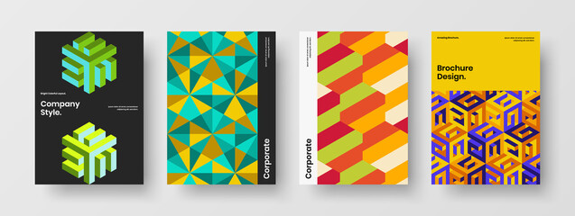 Fresh geometric hexagons company identity concept bundle. Original placard A4 vector design illustration collection.