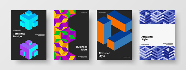 Obraz na płótnie Canvas Colorful geometric hexagons banner illustration bundle. Fresh catalog cover design vector concept collection.