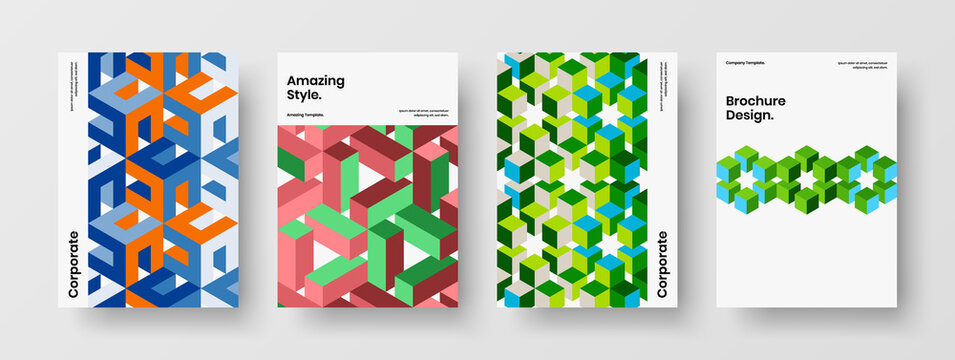 Premium mosaic tiles presentation concept bundle. Colorful poster A4 design vector layout composition.