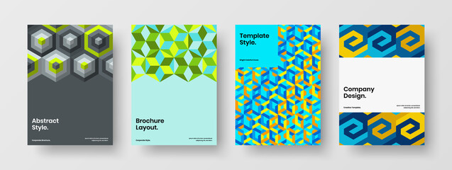 Naklejka premium Abstract annual report A4 design vector illustration set. Modern mosaic pattern company cover concept bundle.