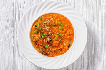 roast sweet potato and carrot soup with green peas