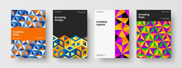 Clean magazine cover vector design illustration bundle. Minimalistic geometric pattern flyer layout set.