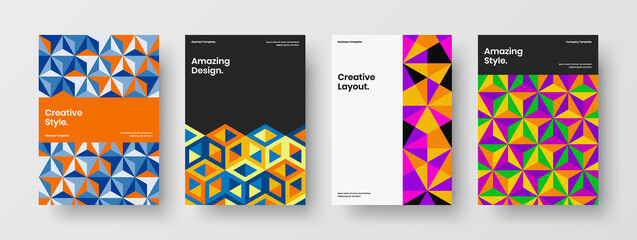 Obraz premium Clean magazine cover vector design illustration bundle. Minimalistic geometric pattern flyer layout set.