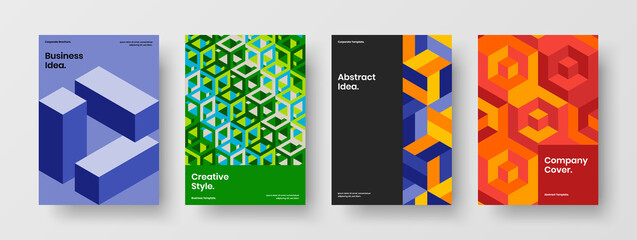 Fototapeta premium Multicolored poster design vector illustration composition. Isolated geometric pattern brochure layout collection.