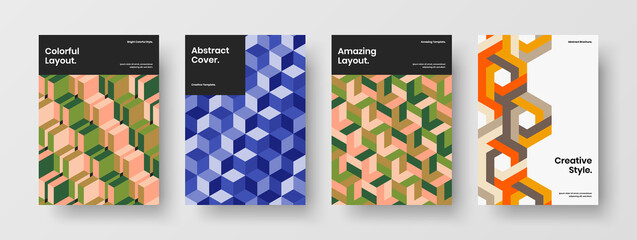 Fototapeta premium Minimalistic booklet A4 vector design template bundle. Isolated mosaic shapes book cover concept collection.