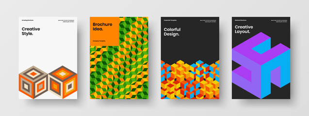 Fototapeta premium Colorful company cover design vector layout collection. Original geometric hexagons leaflet template bundle.