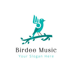 A Bird sitting Down and playing Music logo design vector template
