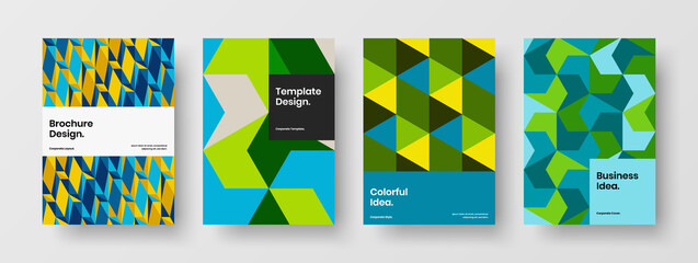 Bright mosaic pattern booklet concept collection. Original company brochure A4 vector design illustration set.