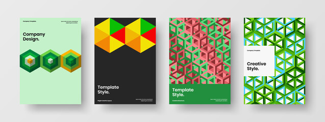 Fototapeta premium Clean mosaic shapes booklet template bundle. Colorful pamphlet vector design layout composition.