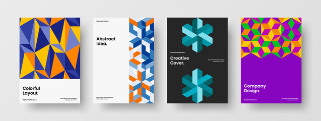 Obraz premium Simple geometric shapes booklet illustration set. Multicolored placard vector design template composition.