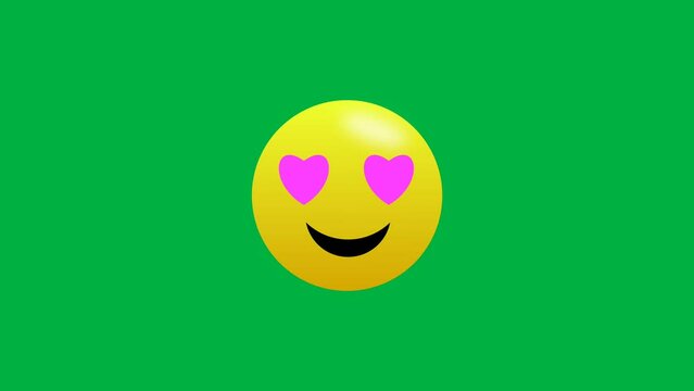 Heart eye seamless love feeling emoji isolated on green screen. Social media expression and emotions share each other.