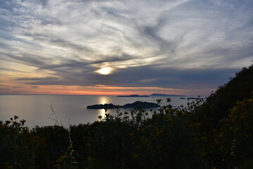 Beautiful sunset in Afionas village in Corfu,Greece