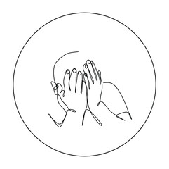 A continuous drawing of a circle and a silhouette of a person with his face covered with his hands.  Conceptual drawing of the vicious circle of the neurotic