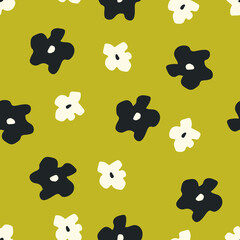 Seamless background gender neutral baby floral pattern. Simple whimsical minimal earthy 2 tone color. Kids nursery flower wallpaper or boho fashion all over print.
